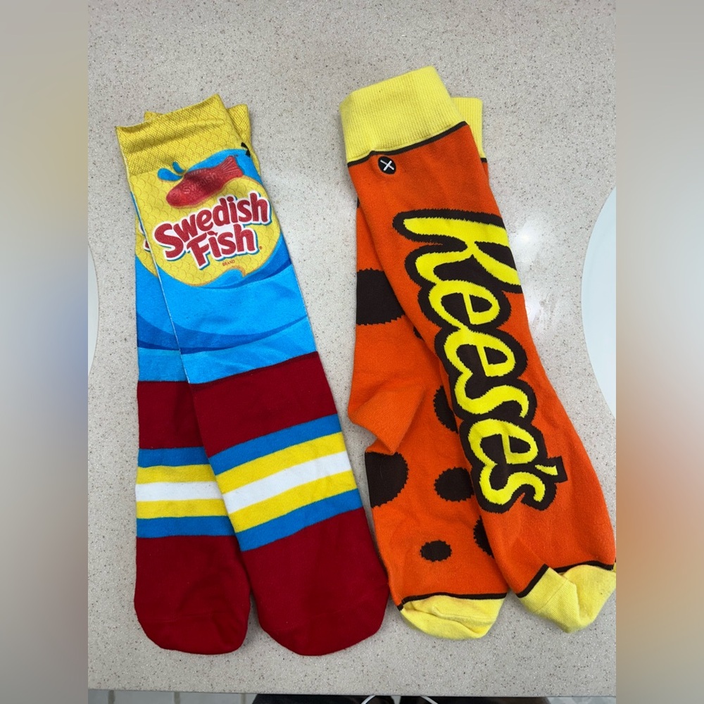Set of 2 Pairs of Novelty Socks, Swedish Fish & Reese's